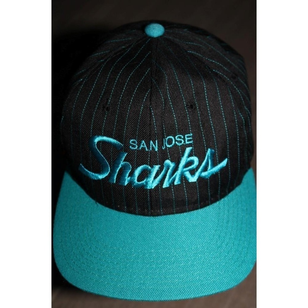 Vintage San Jose Sharks Sports Specialties Hat 90s Pinstripe Script Snapback Cap
